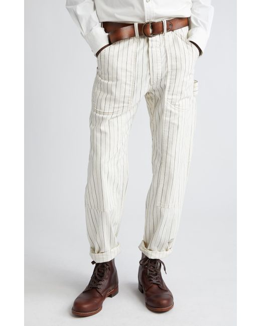 Ralph Lauren White Moore Pinstripe Herringbone Carpenter Pants for men