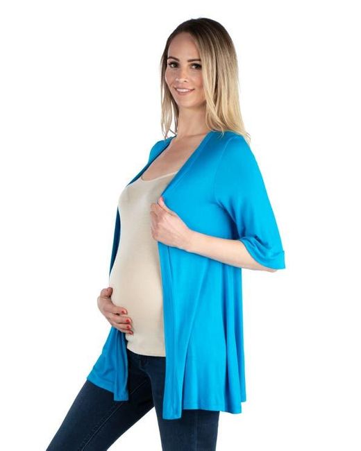 24seven Comfort Apparel Blue Maternity Open Front Elbow Length Sleeve Cardigan