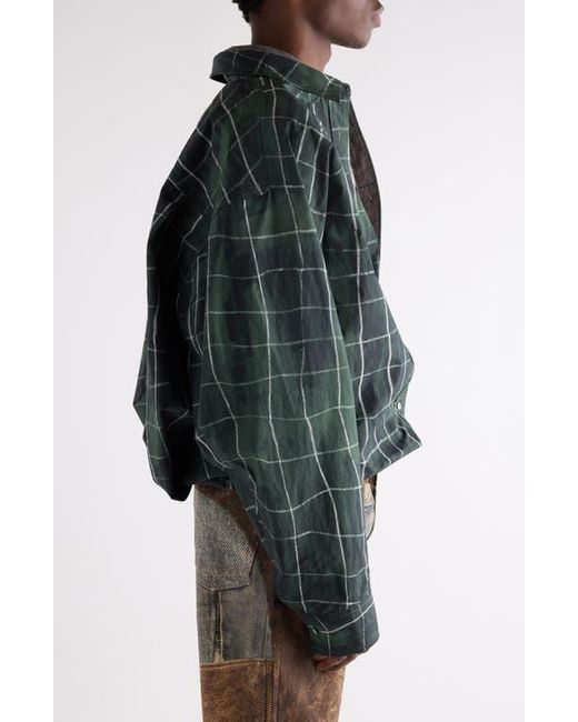 Acne Black Sayer Painted Check Papery Cotton Poplin Layered Button-Up Shirt for men