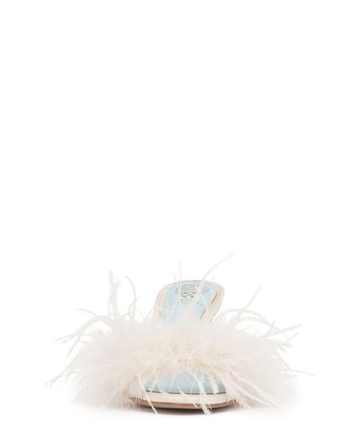 Vince Camuto White Paelly Faux Feather Slide Sandal