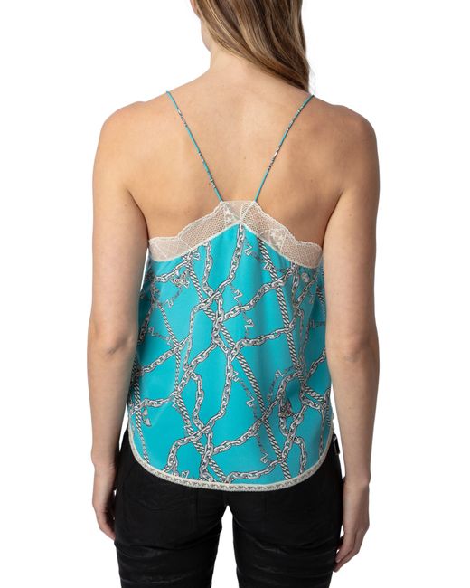 Zadig & Voltaire Blue Christy Chaines Lace Trimmed Silk Camisole
