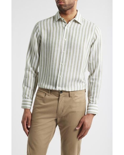 Scott Barber Natural Coastal Regular Fit Stripe Linen & Lyocell Button-Up Shirt for men