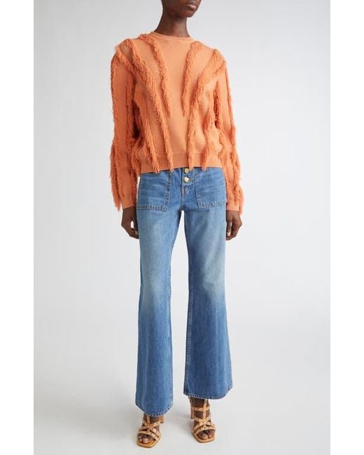 Ulla Johnson Orange Aubree Fringed Sweater