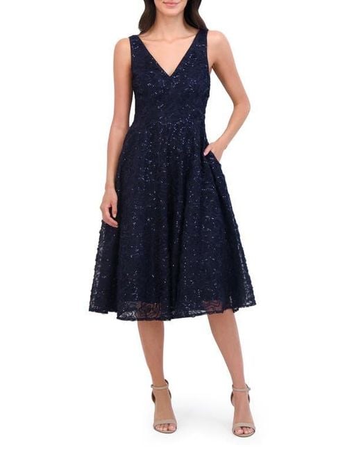 Eliza J Sequin Sleeveless Midi Fit Flare Dress in Blue Lyst
