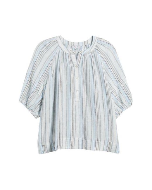 Rails Blue Shoshanna Stripe Puff Sleeve Linen Blend Top