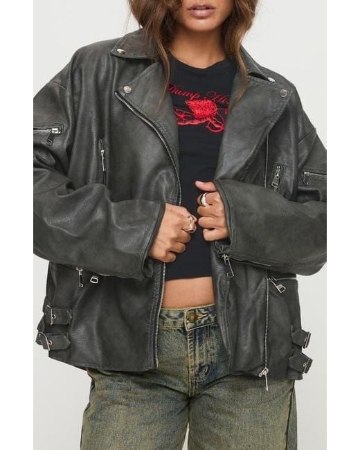 Princess Polly Gray Magnets Faux Leather Jacket