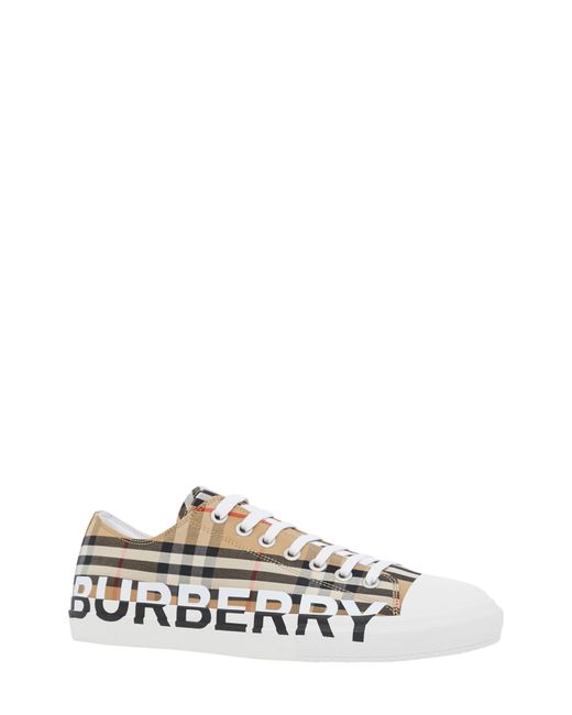 burberry logo print vintage check and leather sneakers