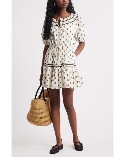 Treasure & Bond Natural Short Sleeve Cotton Blend Tiered Minidress