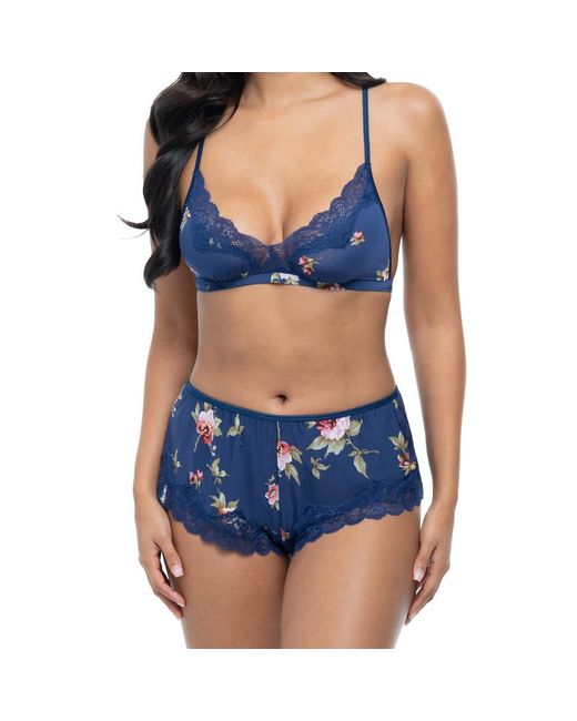 Oh La La Cheri Blue Reina Lace Trim Bralette & Tap Shorts Set