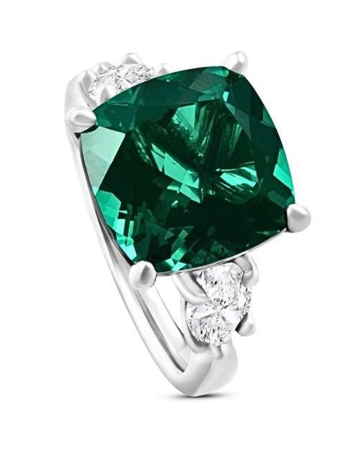 Bliss Diamond Green 7.55Ct Cushion Emerald & Marquise Three Stone Ring 14K Lab Grown