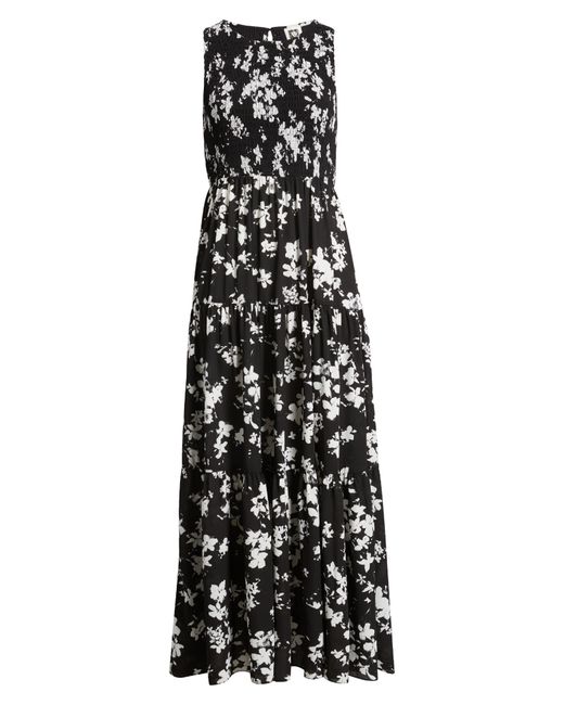 Anne Klein Black Floral Sleeveless Tiered Maxi Dress