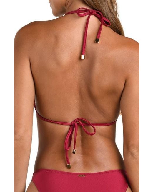 L'Agence Red Annabelle Lace Trim Triangle Bikini Top