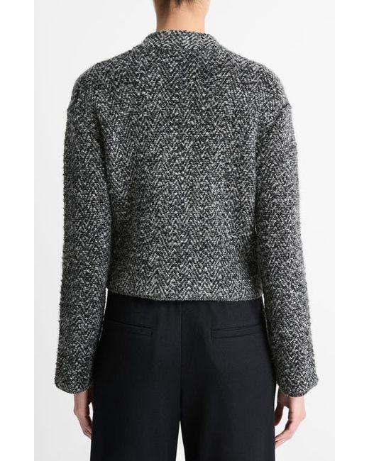 Vince Gray Herringbone Textured Wool Blend Crop Jacket
