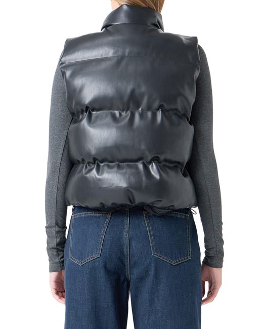 Grey Lab Black Faux Leather Crop Puffer Vest