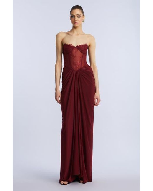 BCBGMAXAZRIA Red Lace & Jersey Gown