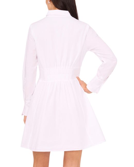 Halogen® White Halogen(r) Long Sleeve Cotton Fit & Flare Shirtdress