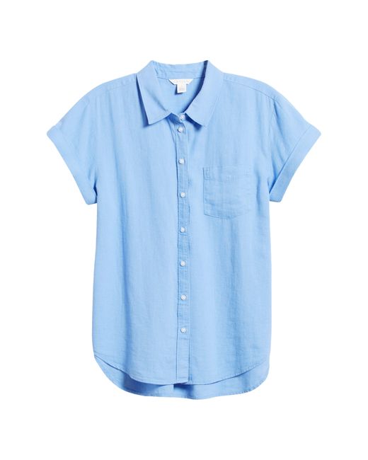 Caslon Blue Caslon(r) Linen Blend Camp Shirt