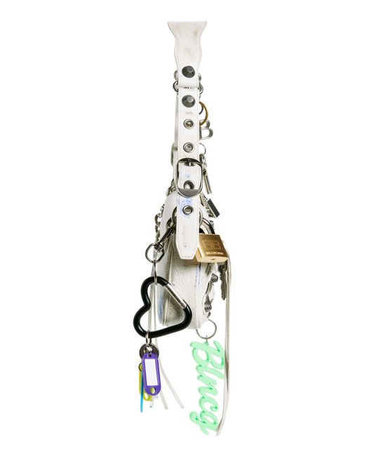 Balenciaga White Small Le Cagole Used Effect Sling Bag With Charms