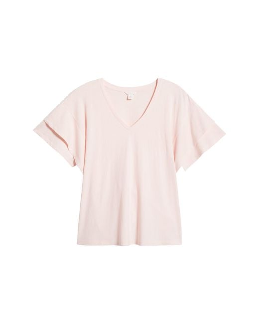 Caslon Pink Caslon(r) Cotton & Linen V-neck T-shirt
