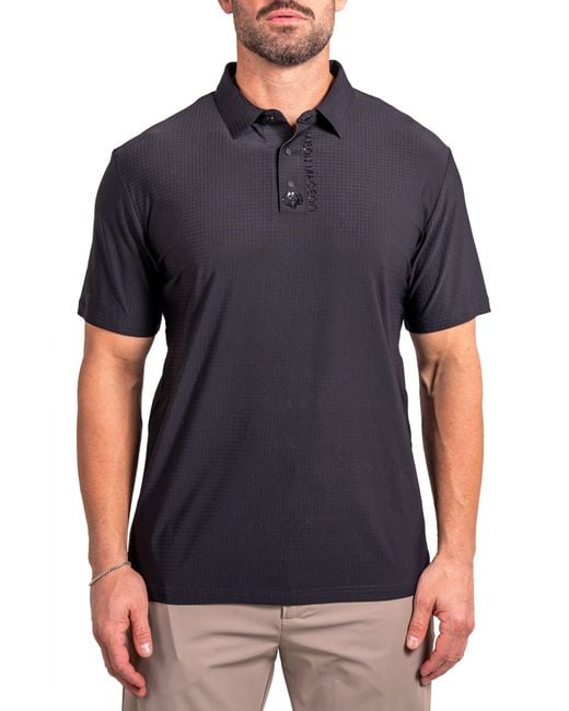 Maceoo Black Geo Pattern Stretch Nylon Polo for men