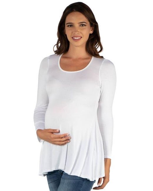 24seven Comfort Apparel White Maternity Long Sleeve Swing Style Flared Tunic Top