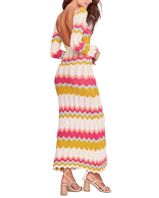 CAPITTANA Multicolor Piper Long Sleeve Herringbone Pointelle Cover-up Sweater Dress