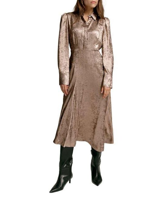 Mint Velvet Brown Metallic Midi Shirt Dress
