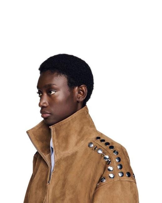 Sandro Natural Studded Suede Jacket