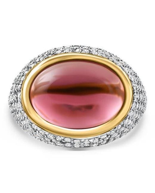 Bliss Diamond Pink 11.17Ct Tourmaline & Pave Diamond East West Ring 14K Lab Grown