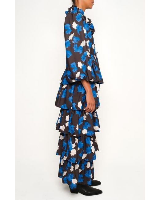 The Lulo Project Blue The Storm Keeper Floral Ruffle Tiered Maxi Dress