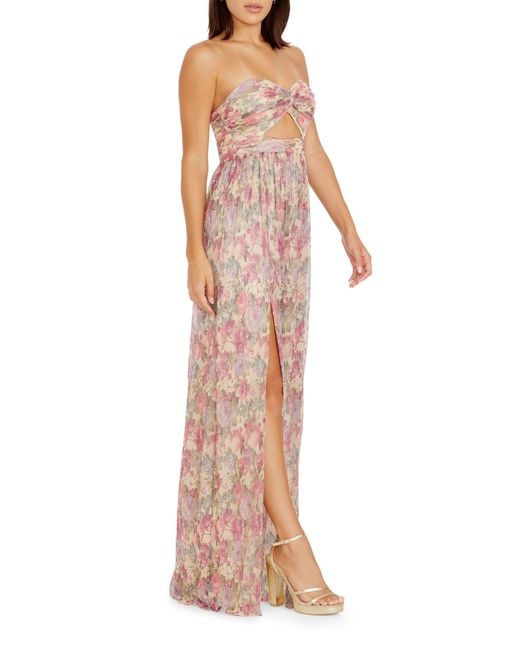 Dress the Population Multicolor Angelique Floral Cutout Metallic Strapless Maxi Dress