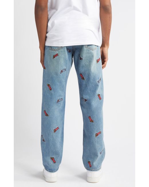 ICECREAM Blue All Caps Embroidered Straight Leg Jeans for men