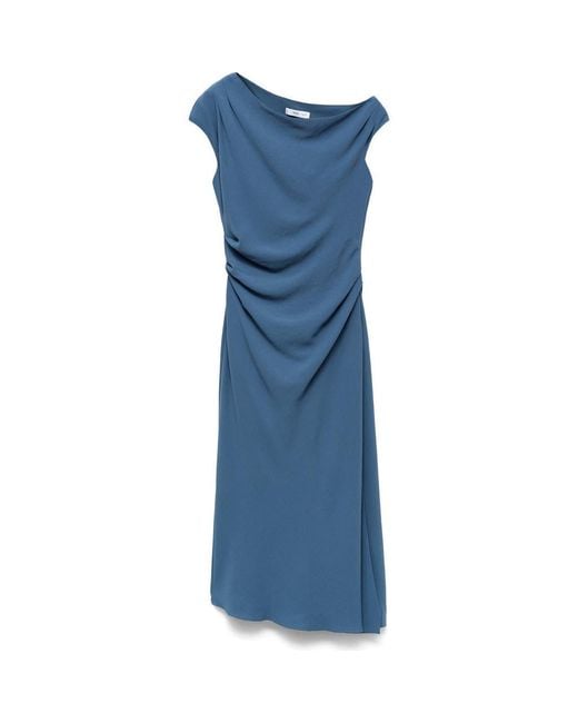 Mango Asymmetrical One-Shoulder Midi Dress in Blue | Lyst