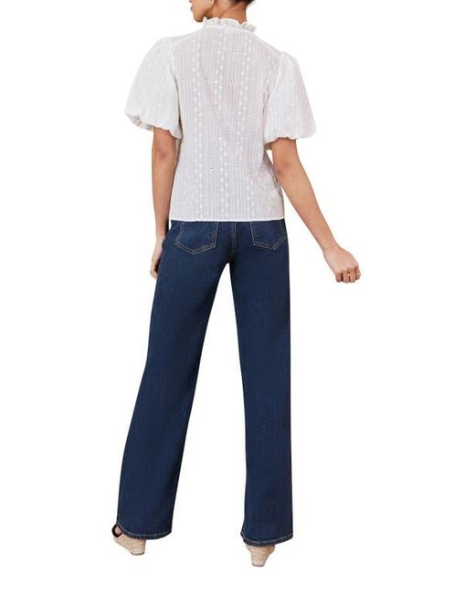 Yumi' White Broderie Anglaise Puff Sleeve Shirt