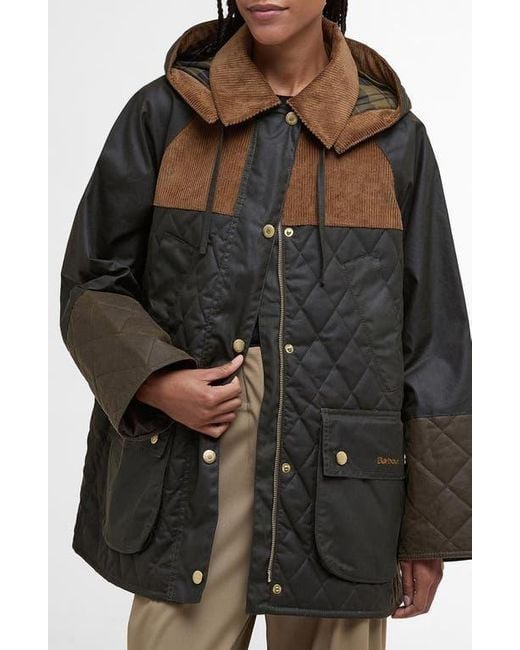Barbour Black Imelda Water Repellent Mixed Media Jacket With Removable Hood