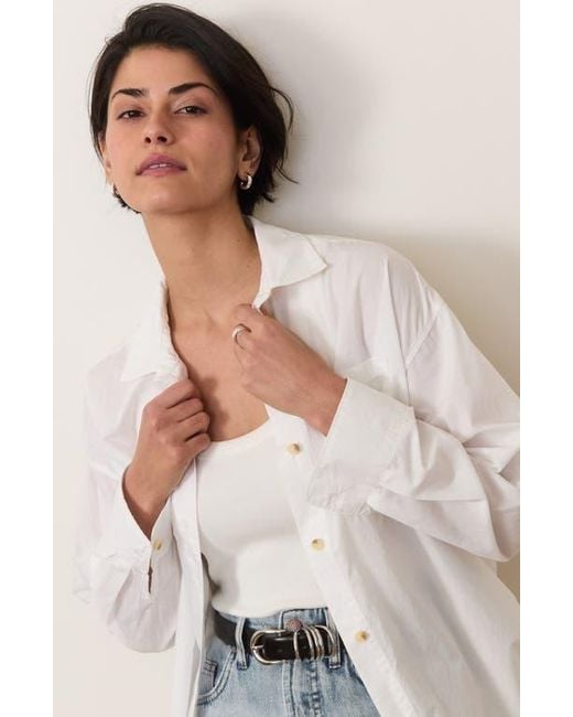 Marine Layer White Cali Oversize Pima Cotton Poplin Button-Up Shirt