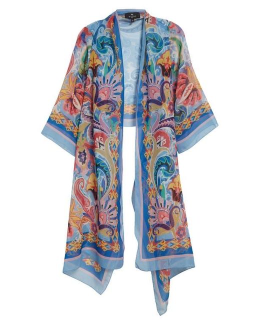 Etro Blue Paisley Silk Cape Scarf