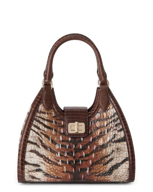 Brahmin Brown Adrian Croc Embossed Leather Shoulder Bag