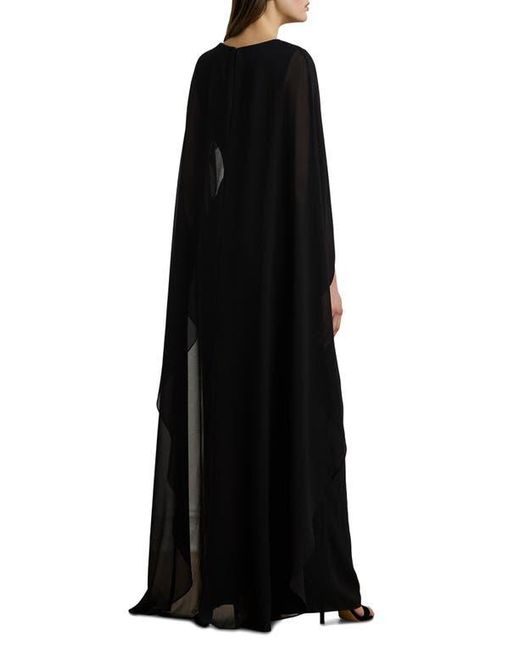 Ralph Lauren Black Semisheer Capelet Georgette Gown