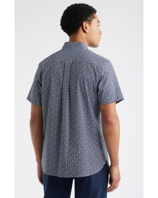 Nordstrom Blue Check Short Sleeve Stretch Button-Up Shirt for men