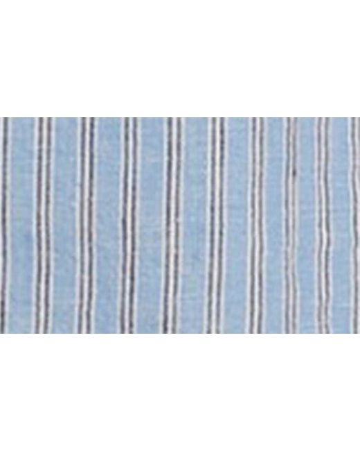Madewell Blue Cassie Stripe Button Front Linen Midi Dress