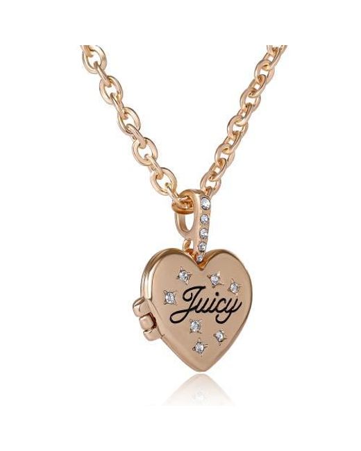 Juicy Couture Metallic Tone Crystal Heart Locket Pendant Necklace