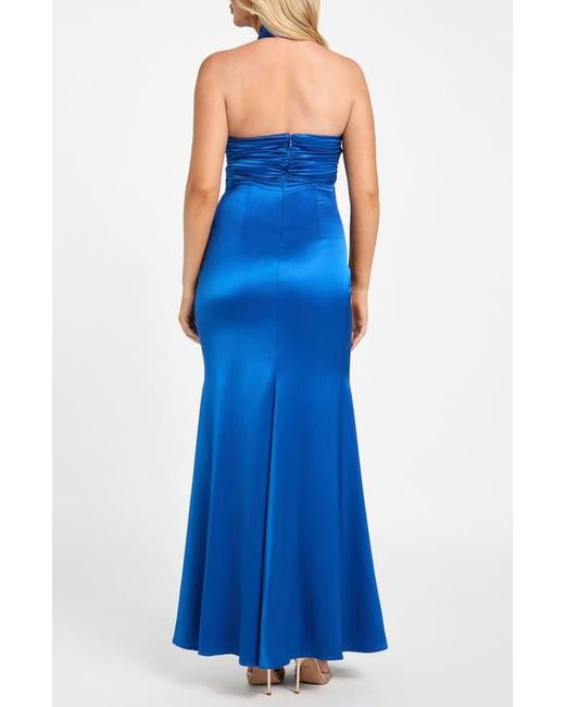 Marciano Aretha Halter Satin Gown in Blue | Lyst