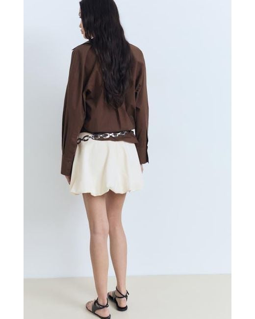 Mango White Lila Bubble Hem Denim Miniskirt