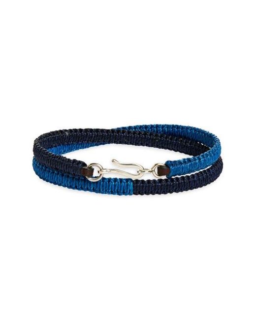 Caputo & Co. Blue Colorblock Macramé Leather Double Wrap Bracelet for men