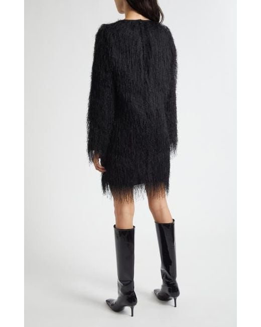 Loulou de Saison Black Tina Long Sleeve Fringe Minidress