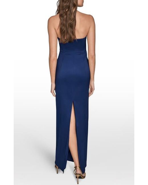 Donna Karan Blue Strapless Satin Gown