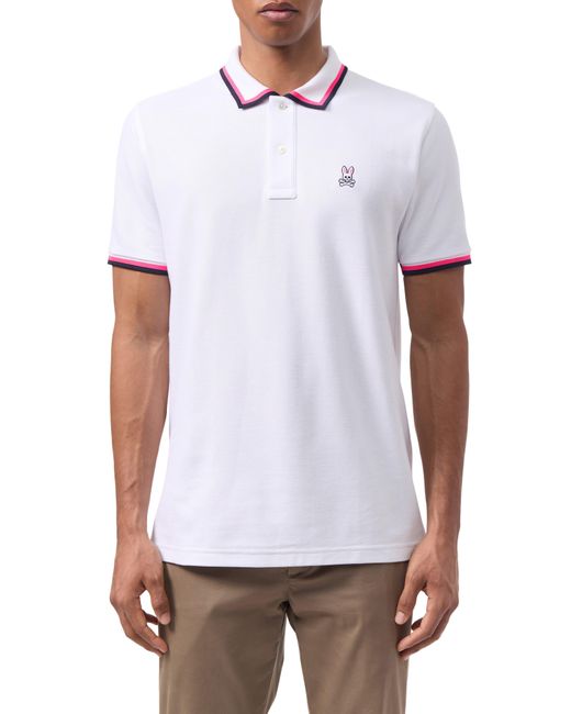 Psycho Bunny White Kingsbury Tipped Piqué Polo for men