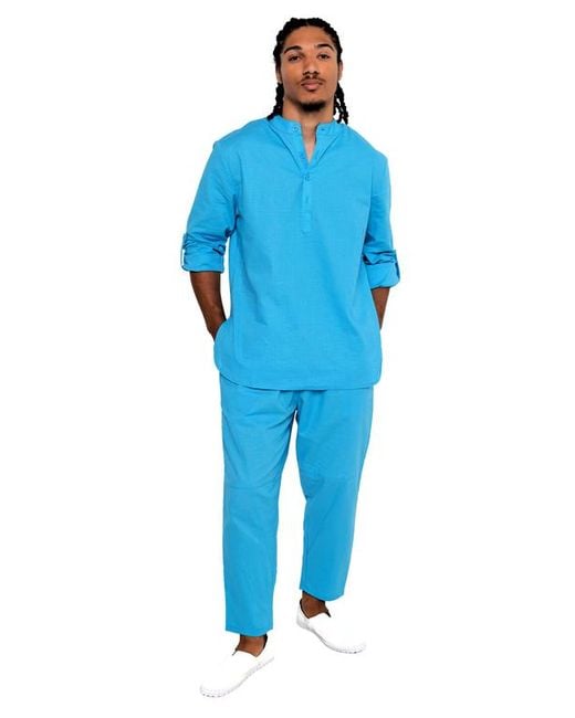 DAI MODA Blue Yahyah Linen Drawstring Pant for men