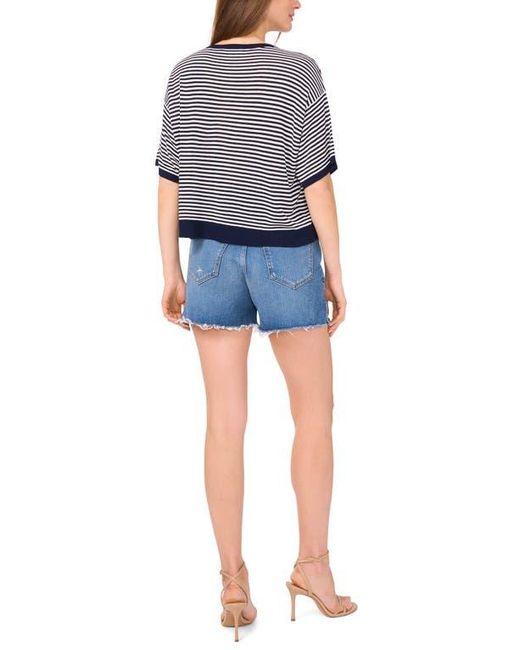 Two By Vince Camuto Blue Stripe Elbow Sleeve Sweater